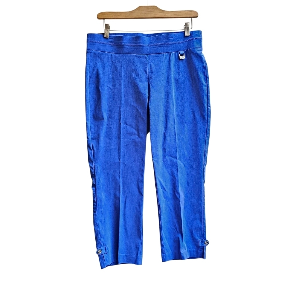 Rafaella Dazzling Blue Comfort Capri Pants with Buttons, Flaw, Size 12